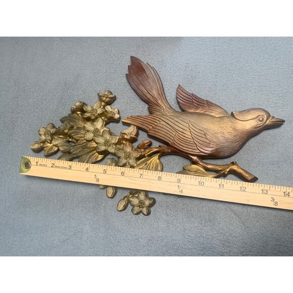 Vintage Syroco Gold Bird Wall Plaques Dogwood Branch Design 1960s - Picture 4 of 10